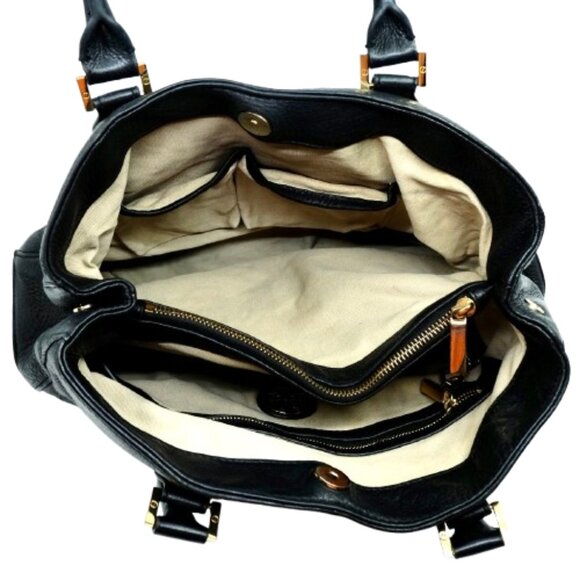 TORY BURCH~Robinson~BLACK PEBBLED LEATHER 3 COMPARTMENT SHOULDER TOTE BAG - Picture 6 of 6